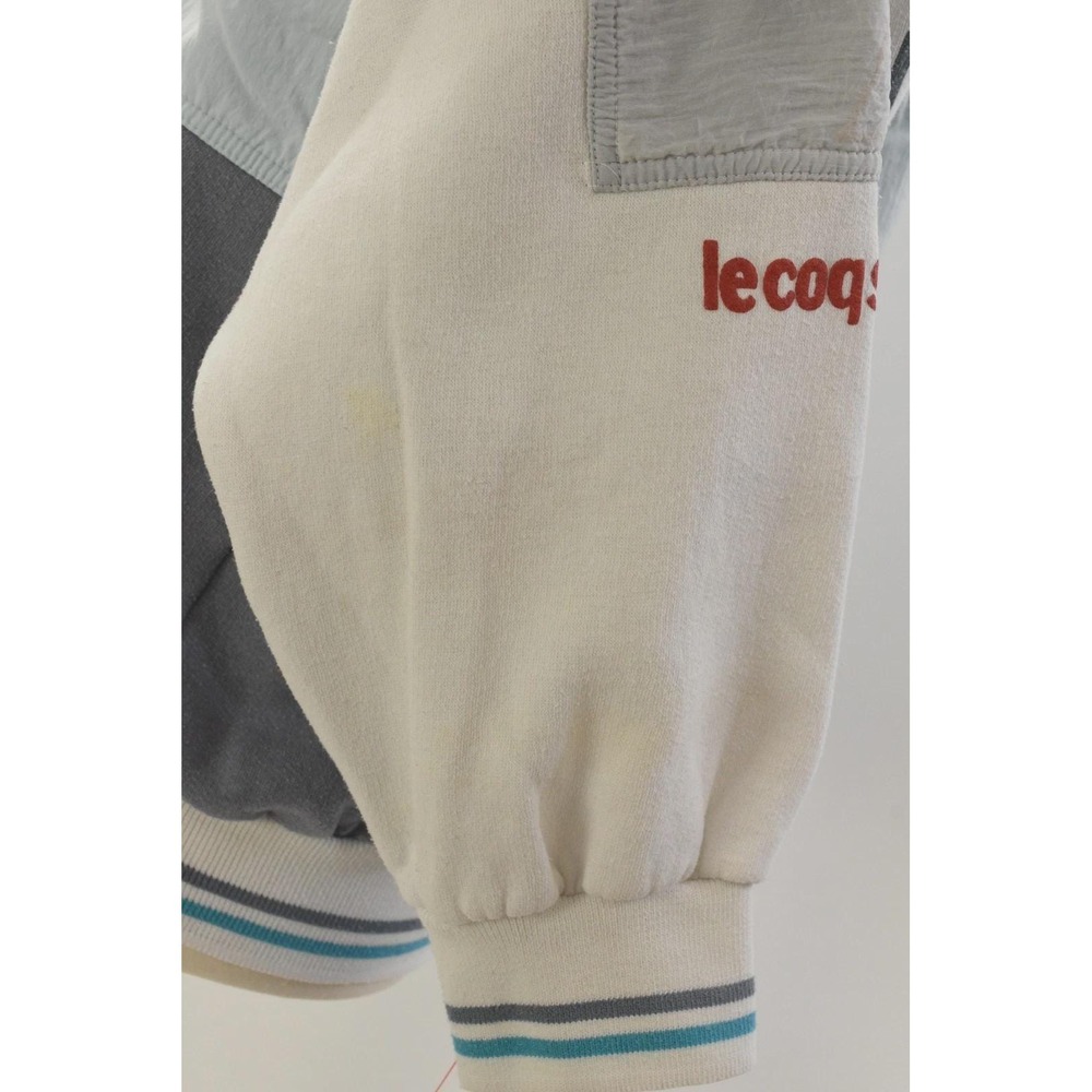 80s Vintage Graphic Polo Style Cotton Sweatshirt Mens L White Sporty Sweater - Picture 6 of 8